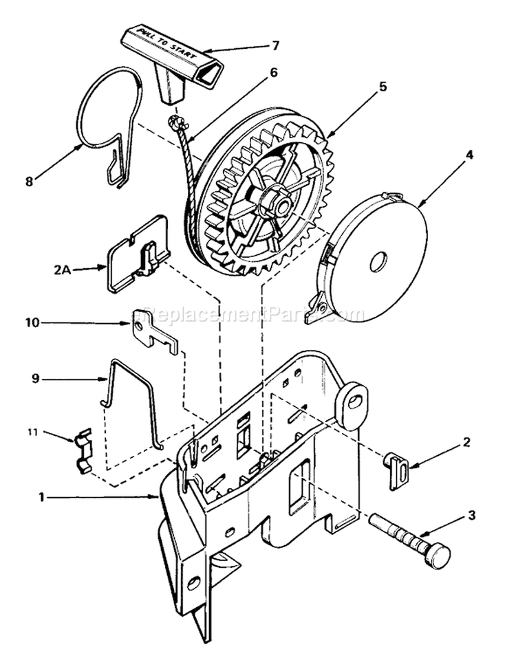 Rewind Starter N0. 590531 Diagram and Parts List for 16340C 6000001-6999999 - 1986 Toro Lawn Mower
