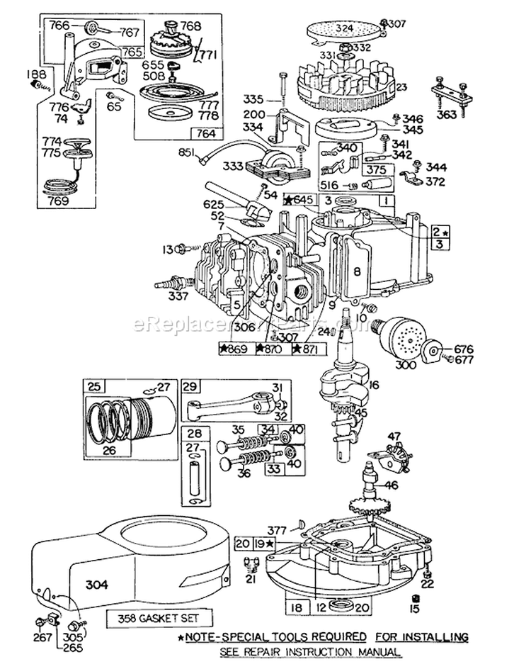 Engine Diagram and Parts List for 16350 9000001-9999999 - 1979 Toro Lawn Mower