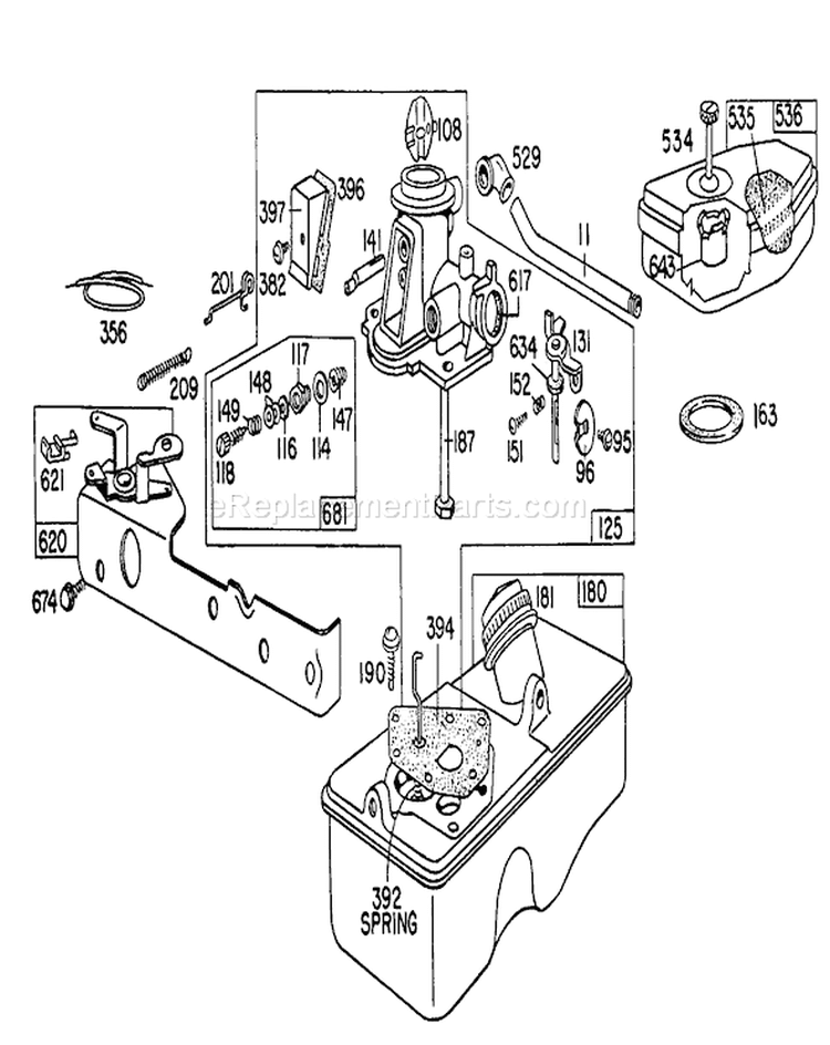 Carburetor Assembly Diagram and Parts List for 16360 0000001-0999999 - 1980 Toro Lawn Mower