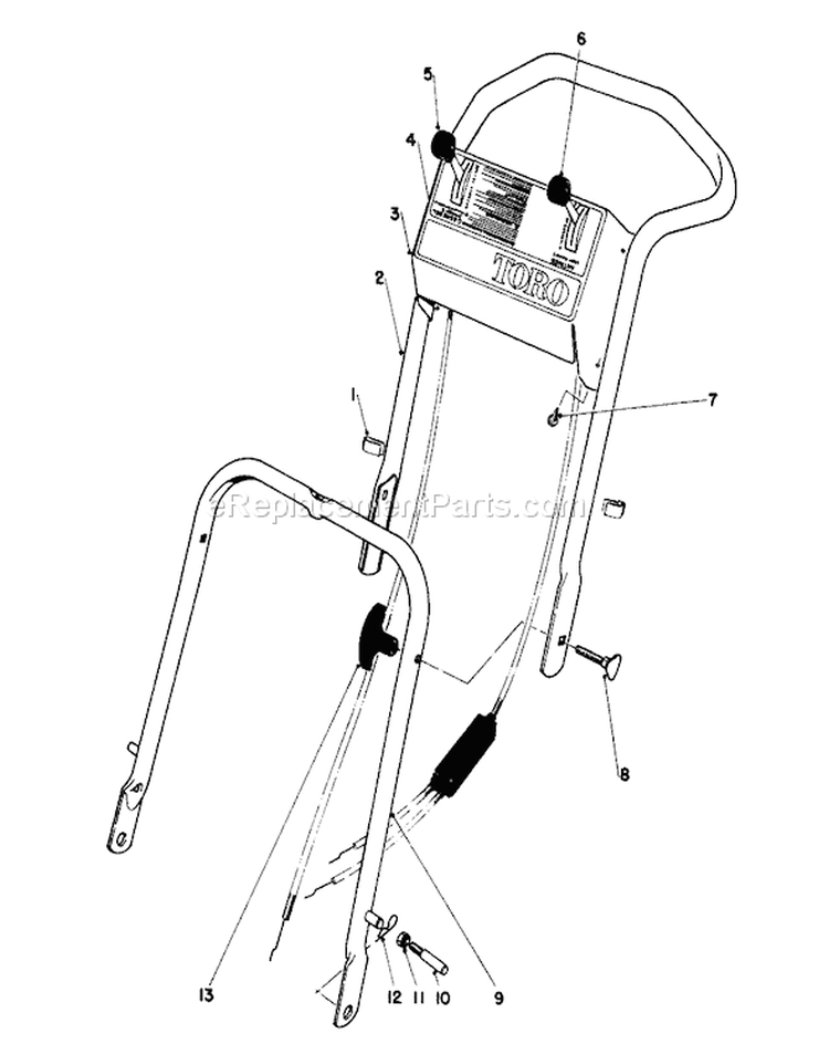 Handle Assembly Diagram and Parts List for 16380 0000001-0999999 - 1980 Toro Lawn Mower