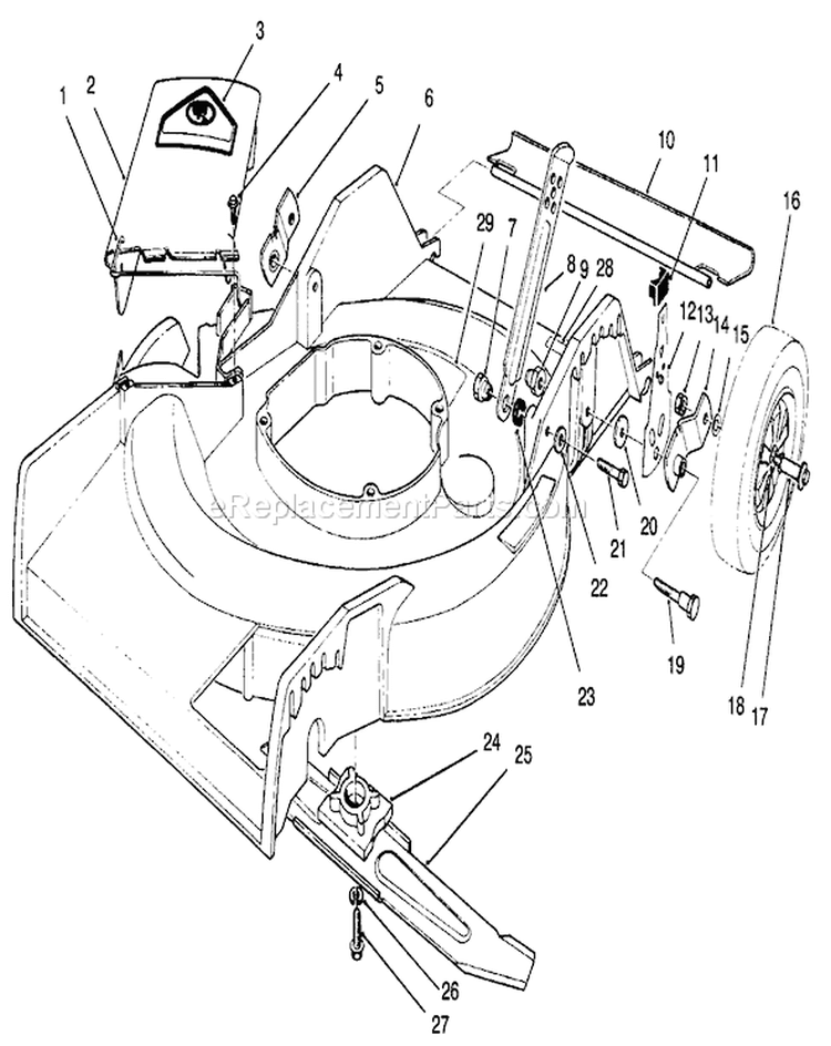 Housing Assembly Diagram and Parts List for 16401 7900001-7999999 - 1997 Toro Lawn Mower