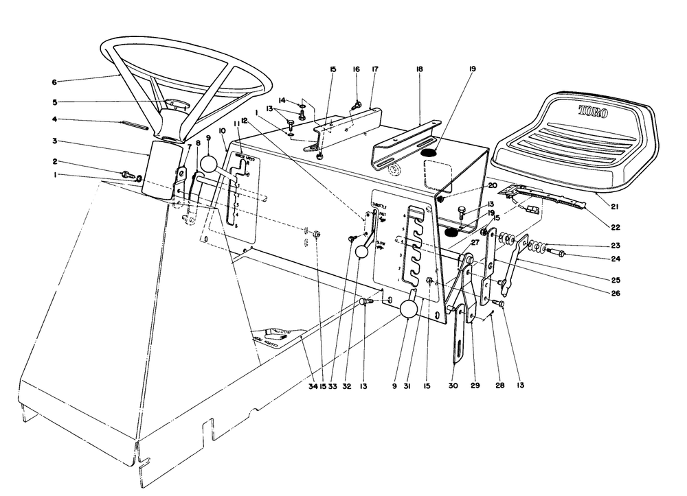 Seat & Steering Wheel Assembly Diagram and Parts List for 56155 5000001 - 5999999 Toro Lawn Tractor