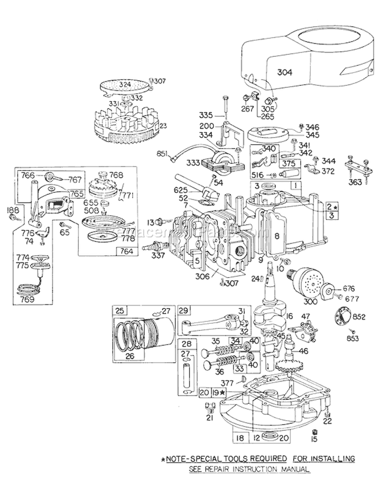 Engine Diagram and Parts List for 16550 8000001-8999999 - 1978 Toro Lawn Mower