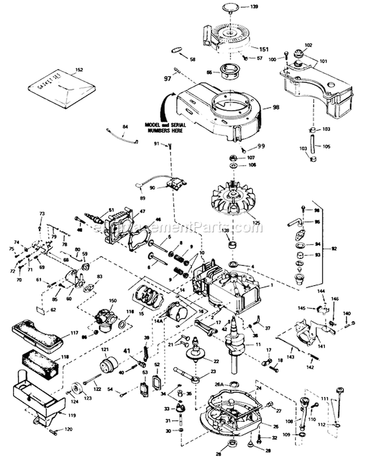 Engine Diagram and Parts List for 16575 7000001-7999999 - 1987 Toro Lawn Mower