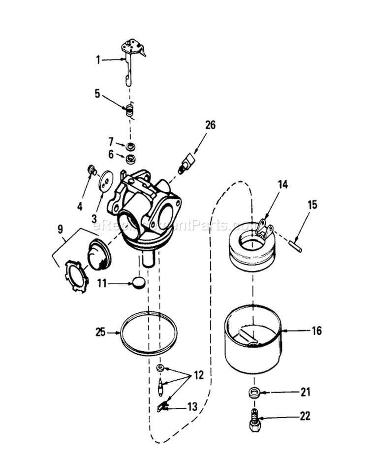 Carburetor Assembly Diagram and Parts List for 16576 0000001-0999999 - 1990 Toro Lawn Mower