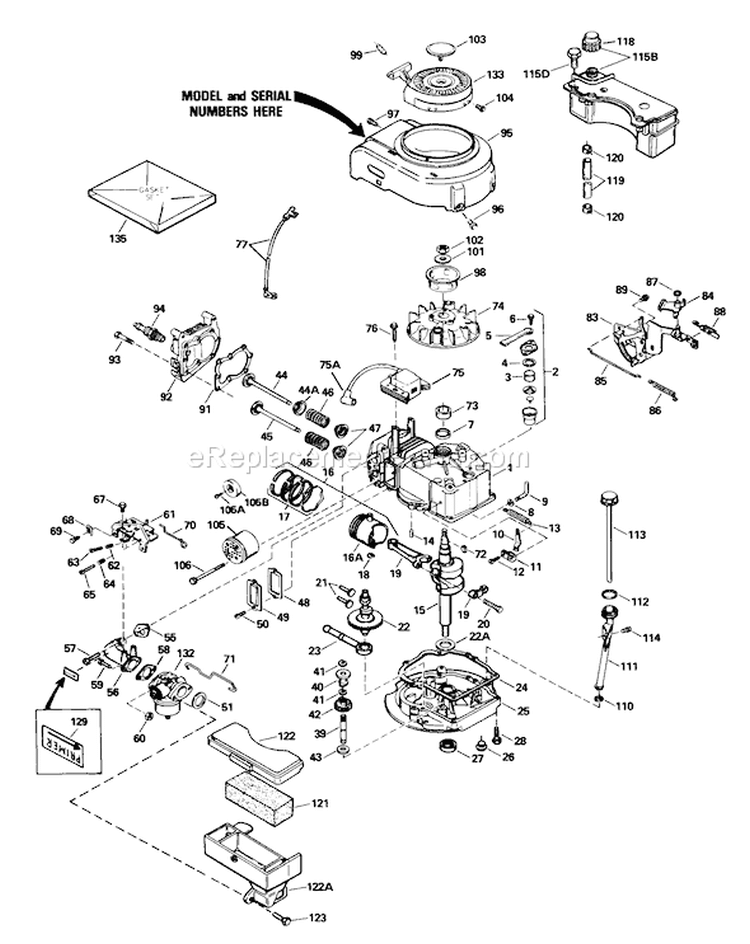 Engine Diagram and Parts List for 16576 0000001-0999999 - 1990 Toro Lawn Mower