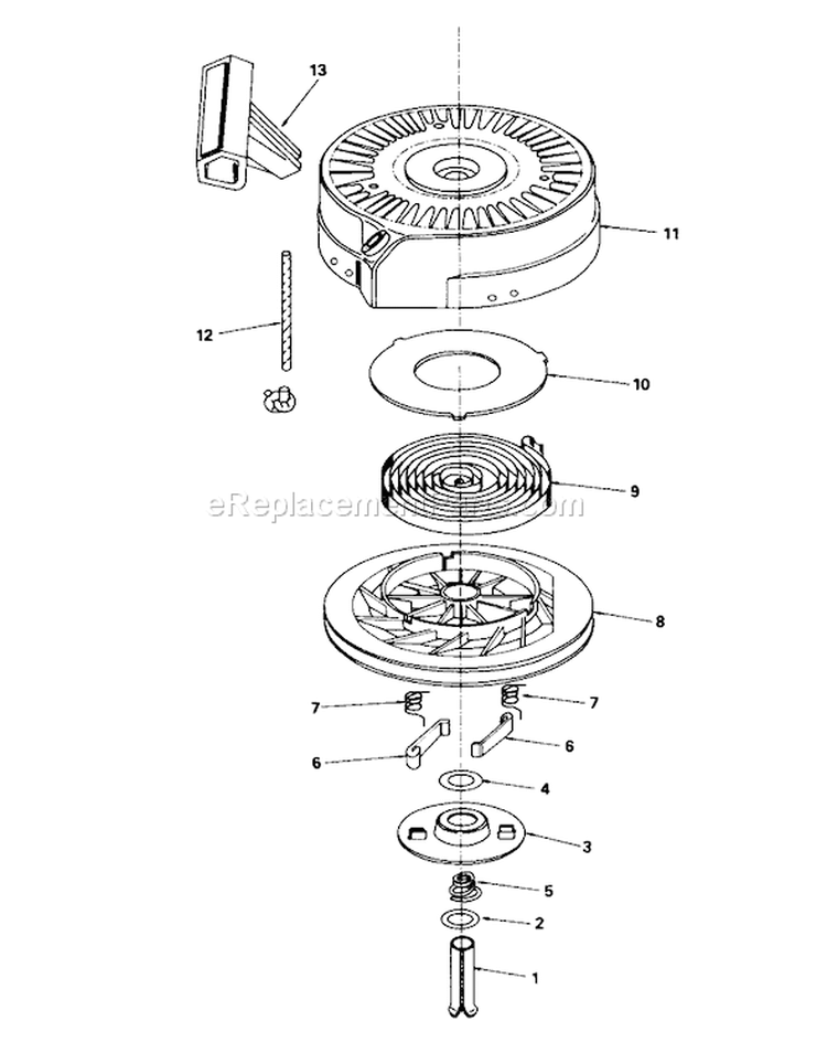 Rewind Starter No. 590621 Diagram and Parts List for 16576 0000001-0999999 - 1990 Toro Lawn Mower