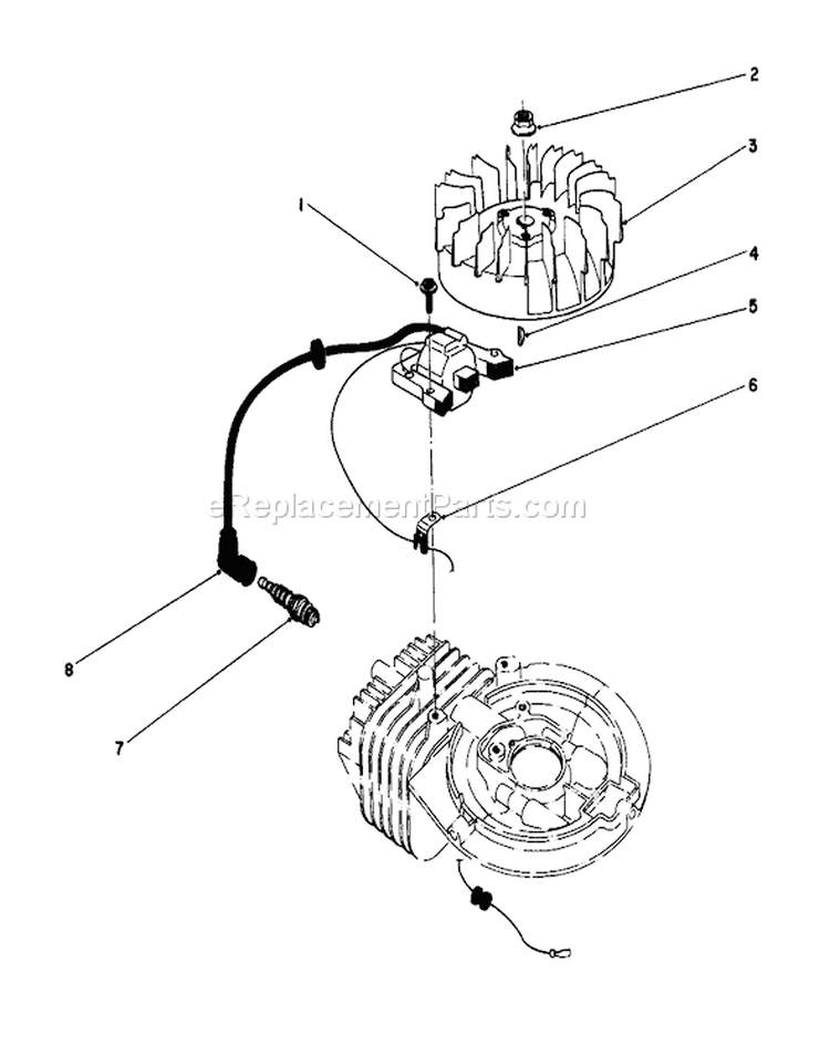 Ignition Assembly Diagram and Parts List for 16585C 8000001-8999999 - 1988 Toro Lawn Mower