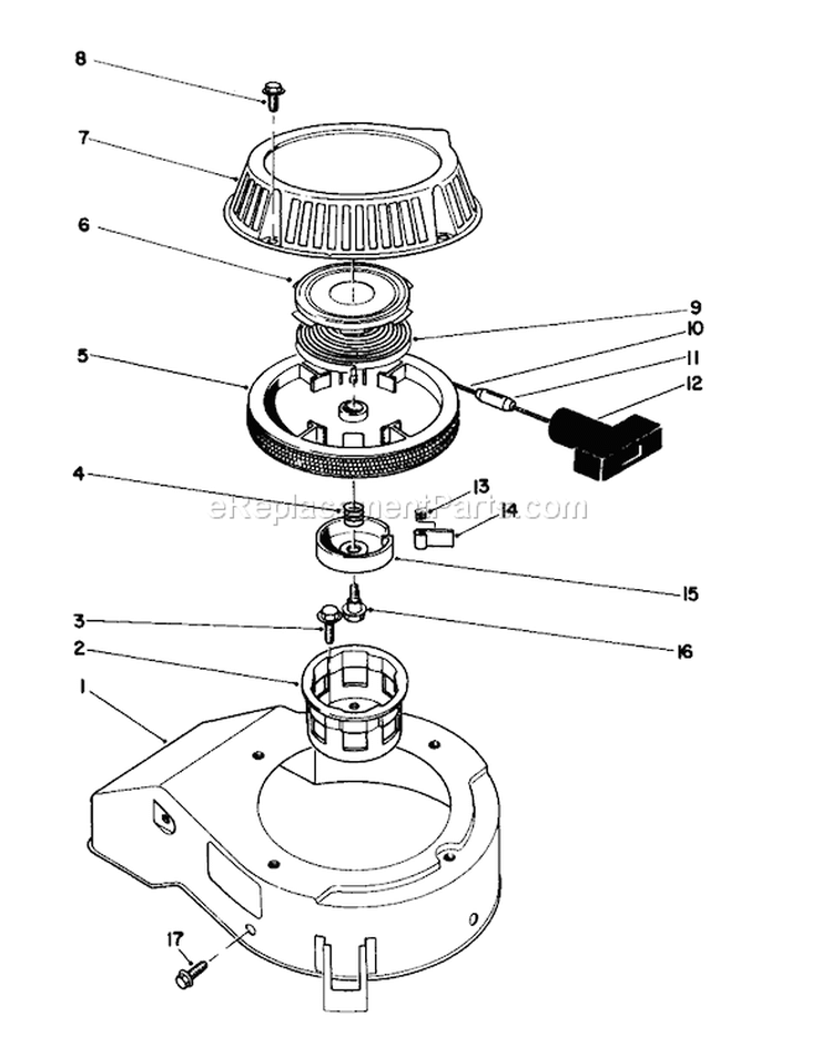 Recoil Assembly Diagram and Parts List for 16585C 8000001-8999999 - 1988 Toro Lawn Mower