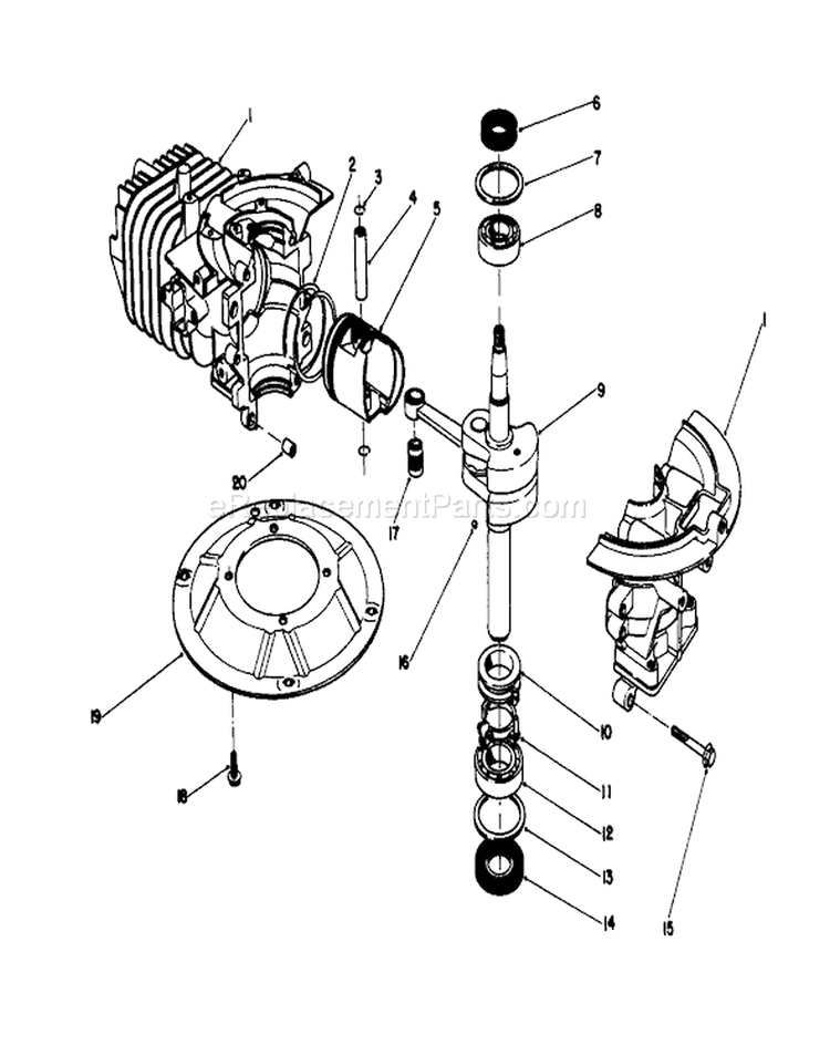 Crank Shaft Assembly Diagram and Parts List for 16585C 8000001-8999999 - 1988 Toro Lawn Mower