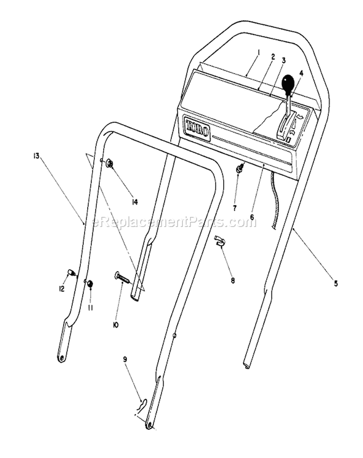 Handle Assembly Diagram and Parts List for 16585C 8000001-8999999 - 1988 Toro Lawn Mower