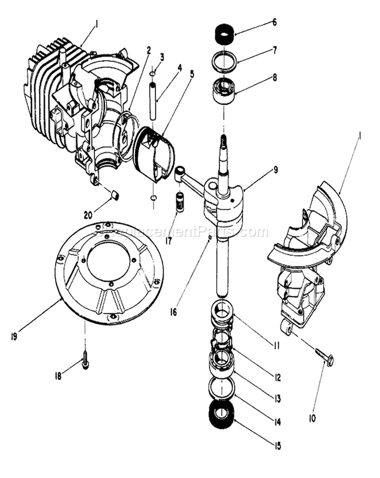 Crank Shaft Assembly Diagram and Parts List for 16585 1000001-1999999 - 1991 Toro Lawn Mower