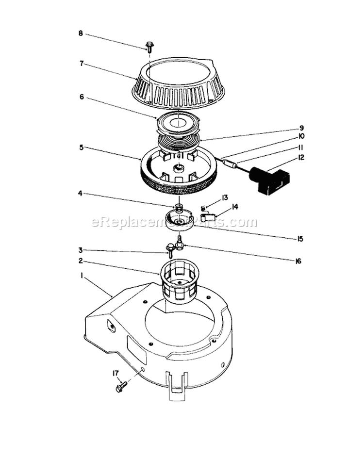 Recoil Assembly Diagram and Parts List for 16585 8004252-8999999 - 1988 Toro Lawn Mower
