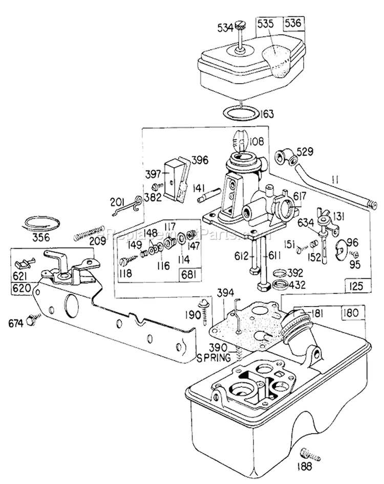Carburetor Assembly Diagram and Parts List for 16600 7000001-7999999 - 1977 Toro Lawn Mower