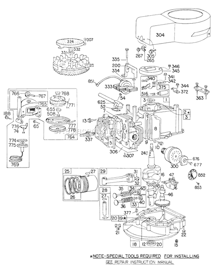 Engine Diagram and Parts List for 16600 8000001-8999999 - 1978 Toro Lawn Mower