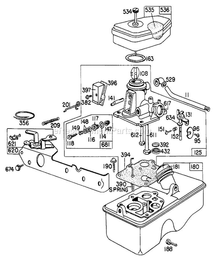 Carburetor Assembly Diagram and Parts List for 16655 7000001-7999999 - 1977 Toro Lawn Mower