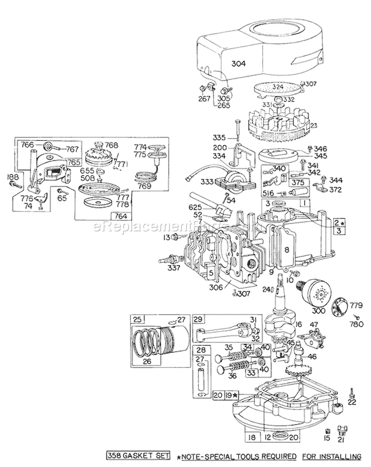 Engine Diagram and Parts List for 16655 8000001-8999999 - 1978 Toro Lawn Mower