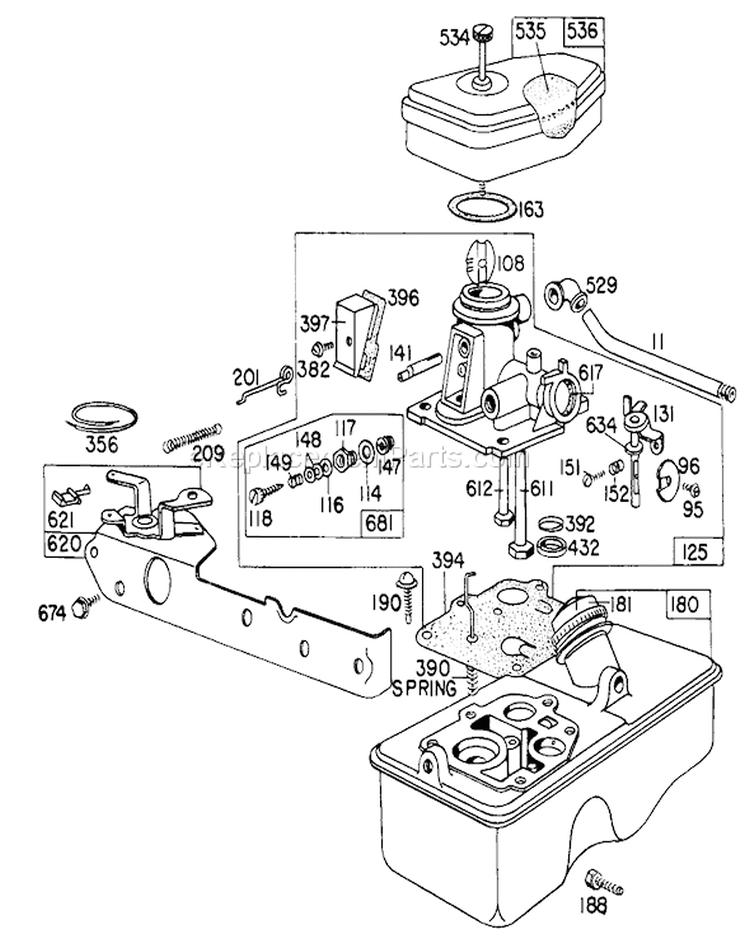 Carburetor Assembly Diagram and Parts List for 16711 7000001-7999999 - 1977 Toro Lawn Mower