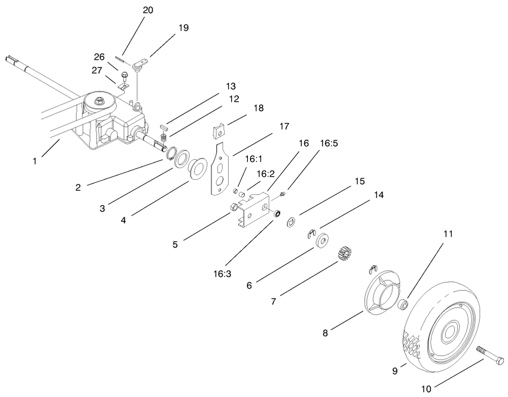 Rear Wheel & Gear Case Assembly Diagram and Parts List for 22158 9900001 - 9999999 Toro Lawn Mower