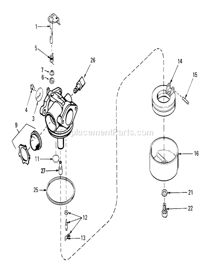 Carburetor Assembly Diagram and Parts List for 16771 4000001-4999999 - 1984 Toro Lawn Mower