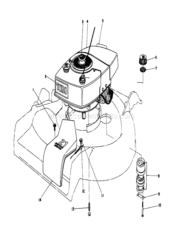 Engine Diagram and Parts List for 16771 4000001-4999999 - 1984 Toro Lawn Mower