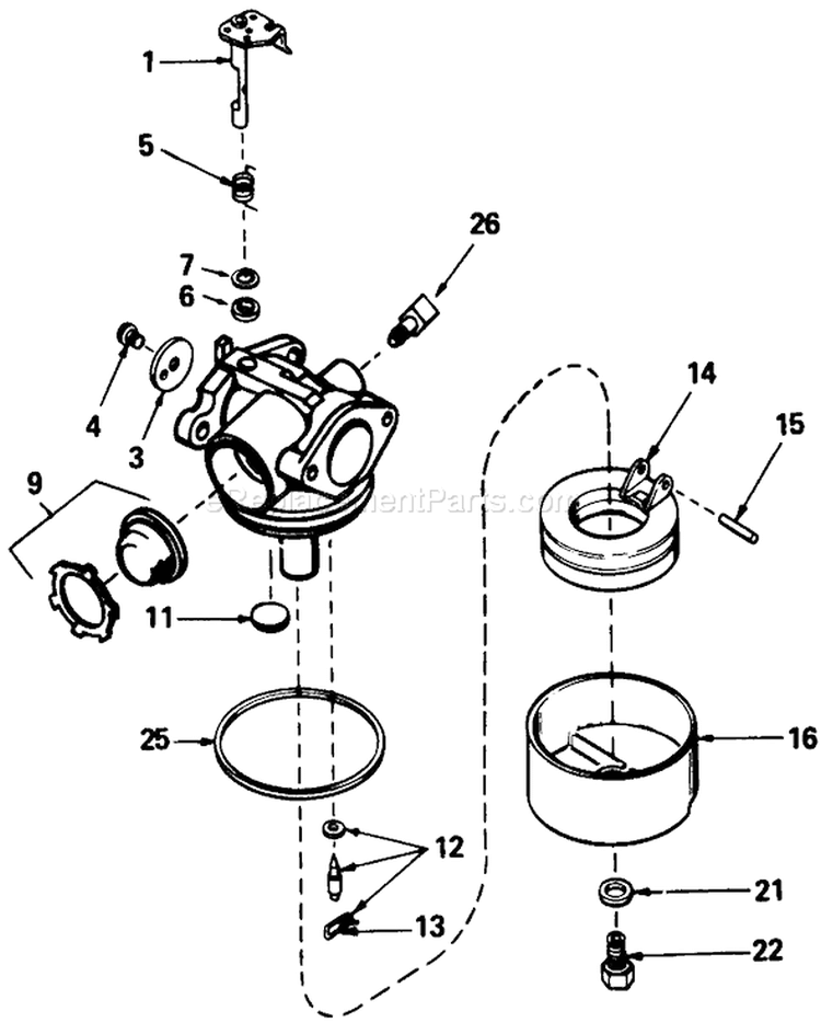 Carburetor Assembly Diagram and Parts List for 16776 0000001-0999999 - 1990 Toro Lawn Mower