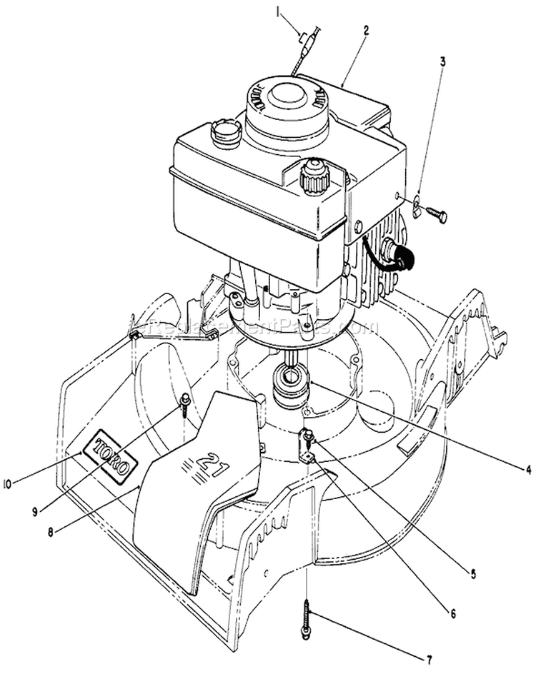 Engine Diagram and Parts List for 16776 0000001-0999999 - 1990 Toro Lawn Mower