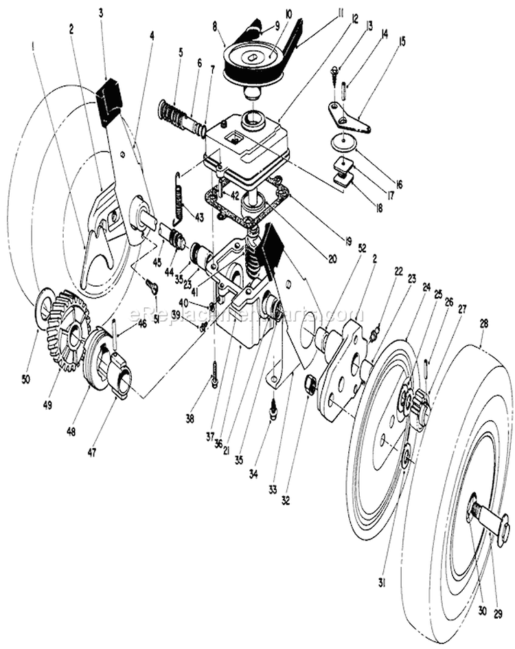 Gear Case Assembly Diagram and Parts List for 16776 0000001-0999999 - 1990 Toro Lawn Mower