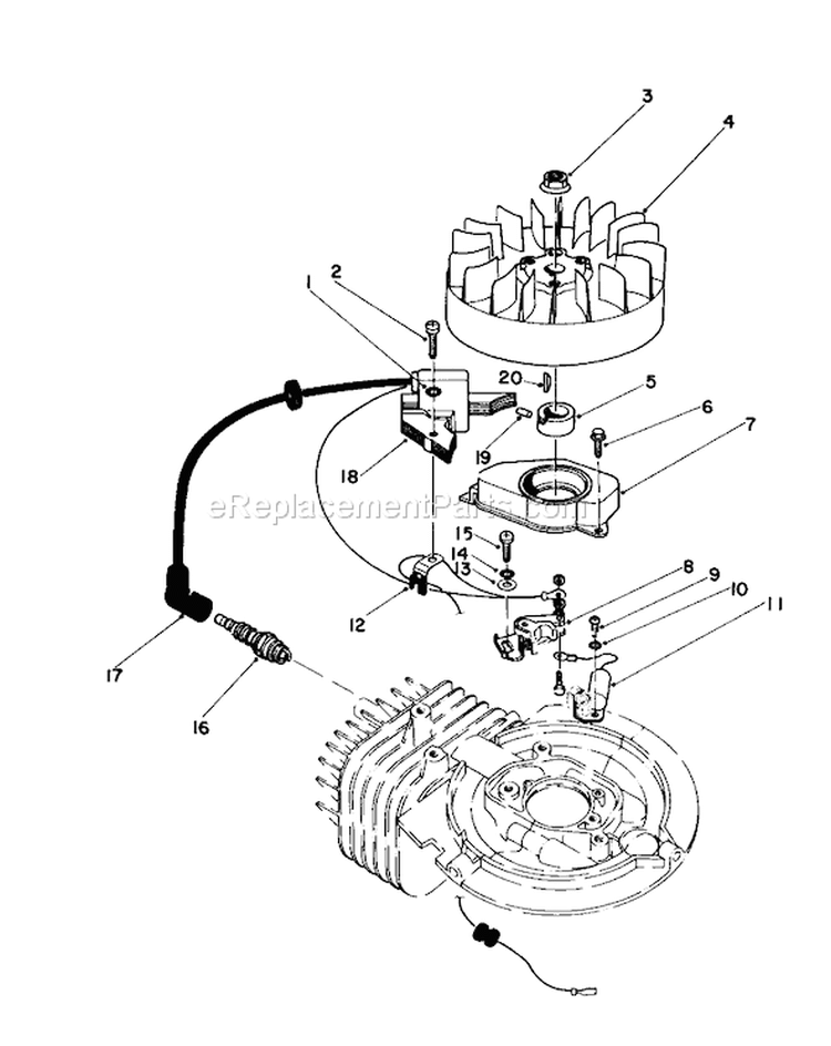 Flywheel and Magneto Assembly Diagram and Parts List for 16780 3000001-3999999 - 1983 Toro Lawn Mower