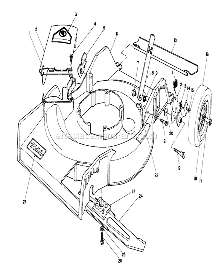 Housing Assembly Diagram and Parts List for 16785 0000001-0999999 - 1990 Toro Lawn Mower