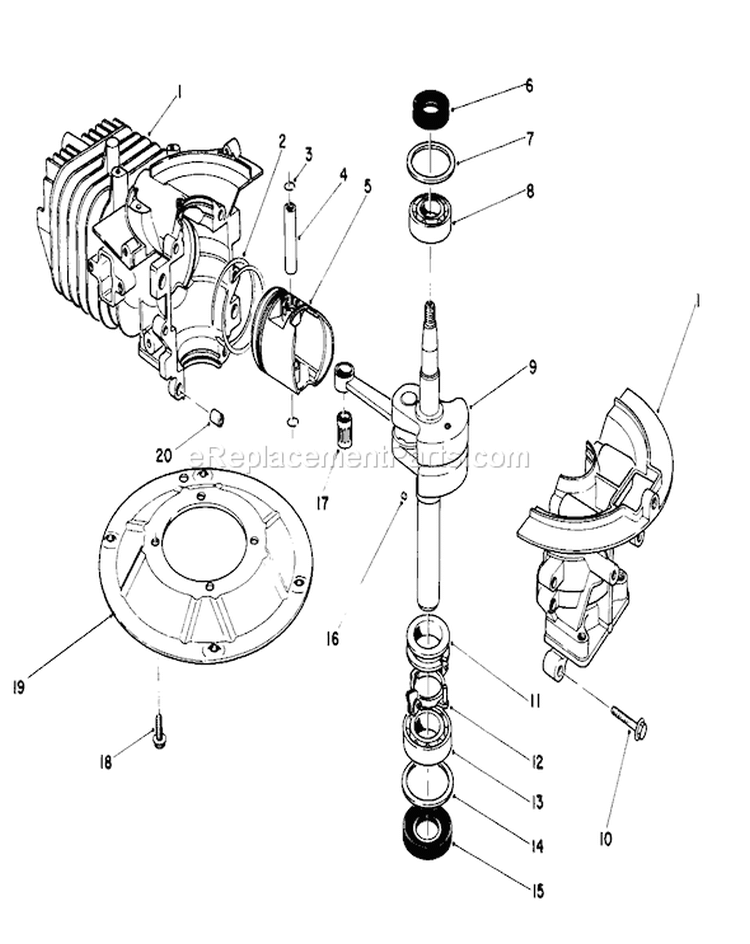 Crank Shaft Assembly Diagram and Parts List for 16785 0000001-0999999 - 1990 Toro Lawn Mower