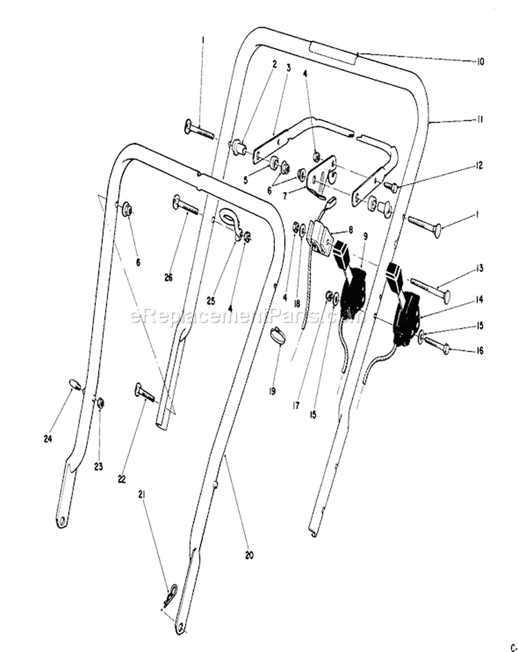 Handle Assembly Diagram and Parts List for 16785 0000001-0999999 - 1990 Toro Lawn Mower