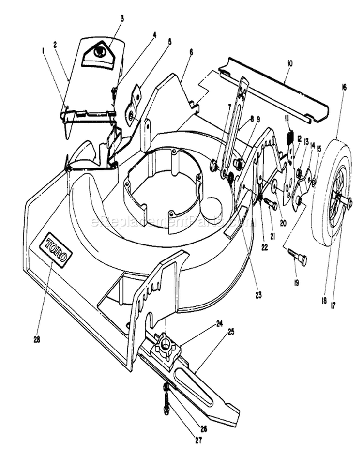 Housing Assembly Diagram and Parts List for 16785 1000001-1999999 - 1991 Toro Lawn Mower