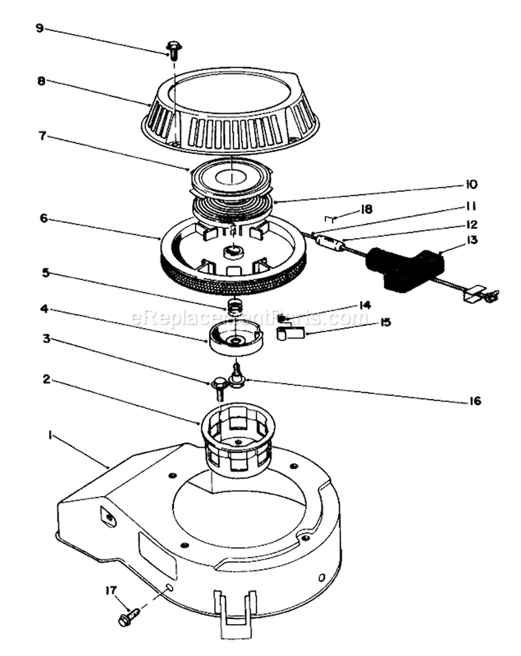 Recoil Assembly Diagram and Parts List for 16785 1000001-1999999 - 1991 Toro Lawn Mower