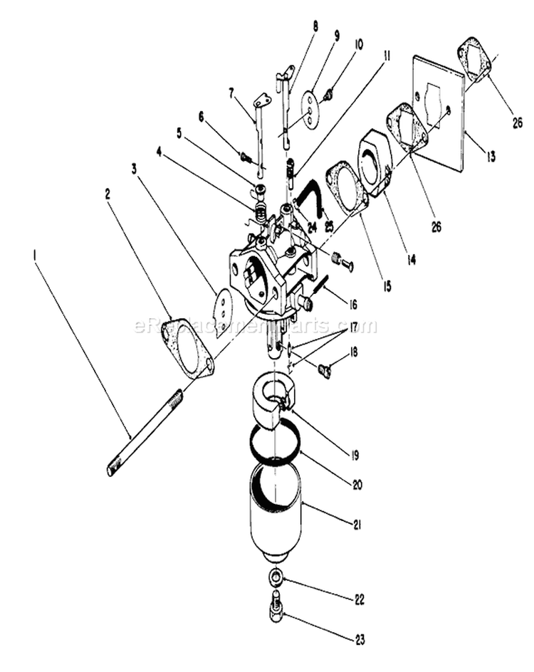 Carburetor Assembly Diagram and Parts List for 16785 1000001-1999999 - 1991 Toro Lawn Mower