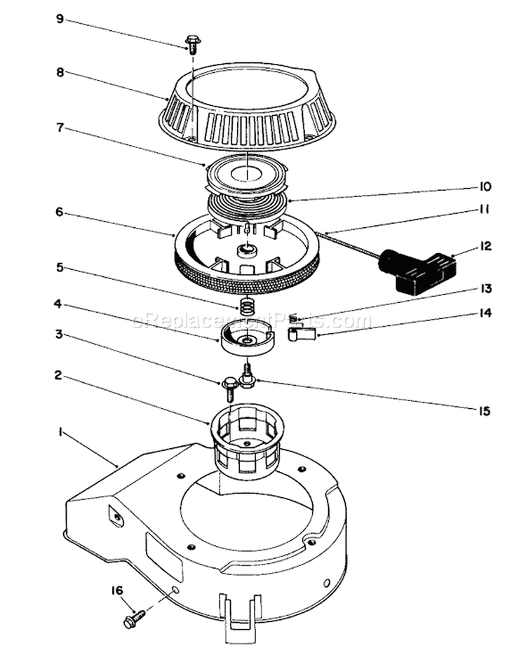 Recoil Assembly Diagram and Parts List for 16785 5000001-5999999 - 1985 Toro Lawn Mower