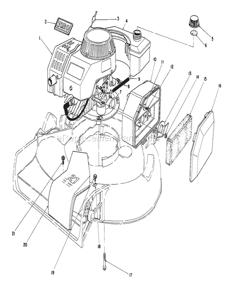Engine Diagram and Parts List for 16785 5000001-5999999 - 1985 Toro Lawn Mower