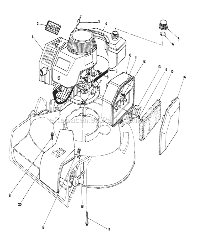 Engine Diagram and Parts List for 16785 6000001-6999999 - 1986 Toro Lawn Mower