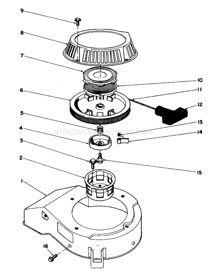 Recoil Assembly Diagram and Parts List for 16785 7000001-7999999 - 1987 Toro Lawn Mower