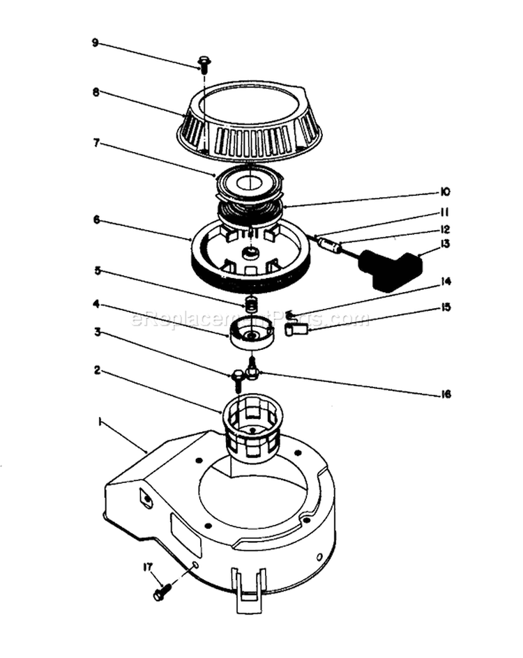 Recoil Assembly Diagram and Parts List for 16785 8000001-8007011 - 1988 Toro Lawn Mower