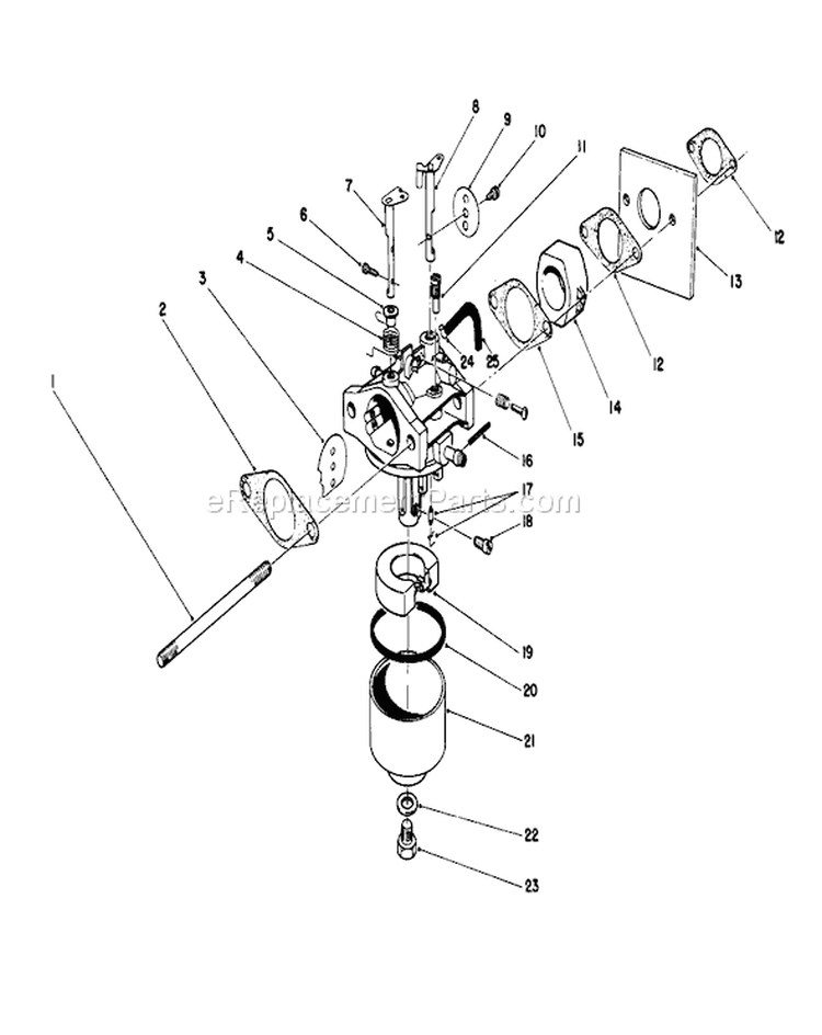 Carburetor Assembly Diagram and Parts List for 16785 8000001-8007011 - 1988 Toro Lawn Mower