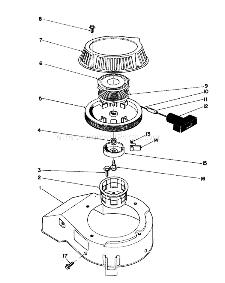 Recoil Assembly Diagram and Parts List for 16785 8007012-8999999 - 1988 Toro Lawn Mower