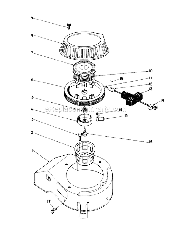 Recoil Assembly Diagram and Parts List for 16785 9000001-9999999 - 1989 Toro Lawn Mower