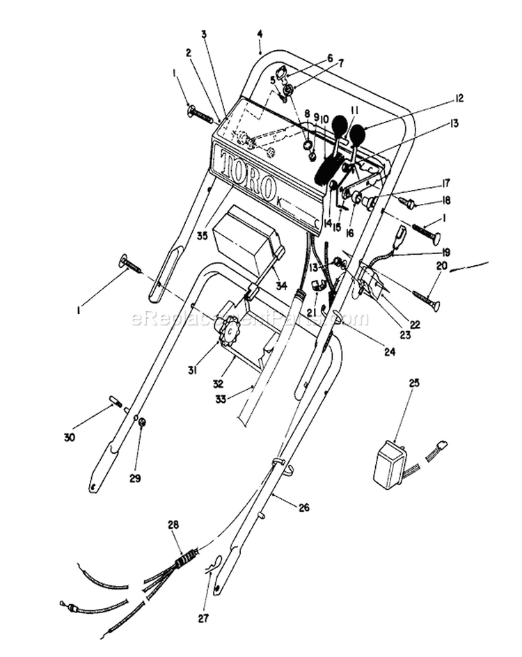 Handle Assembly Diagram and Parts List for 16793 8000001-8999999 - 1988 Toro Lawn Mower
