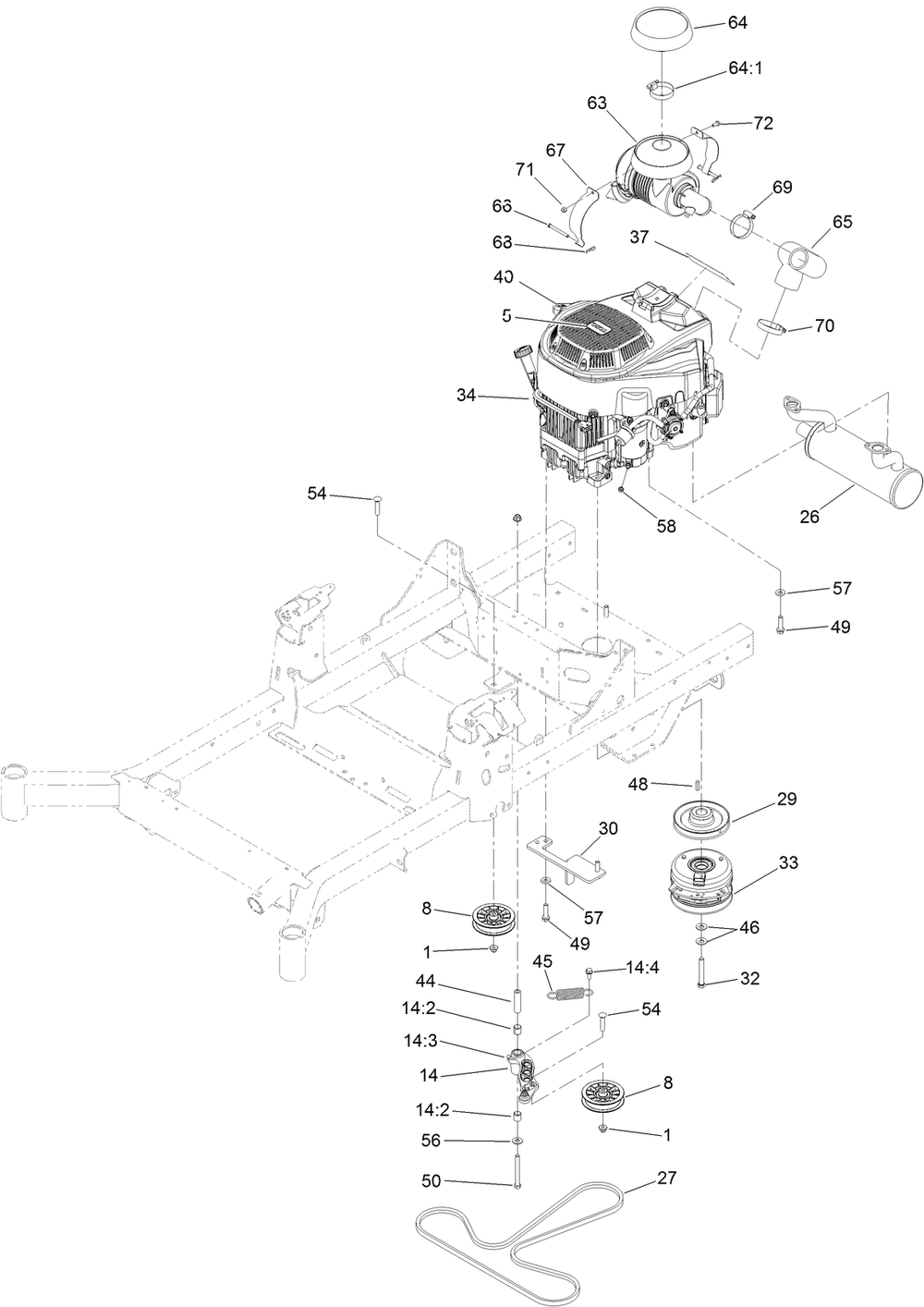Engine Assembly Diagram and Parts List for 74465 403350972-404314999 Toro Lawn Tractor