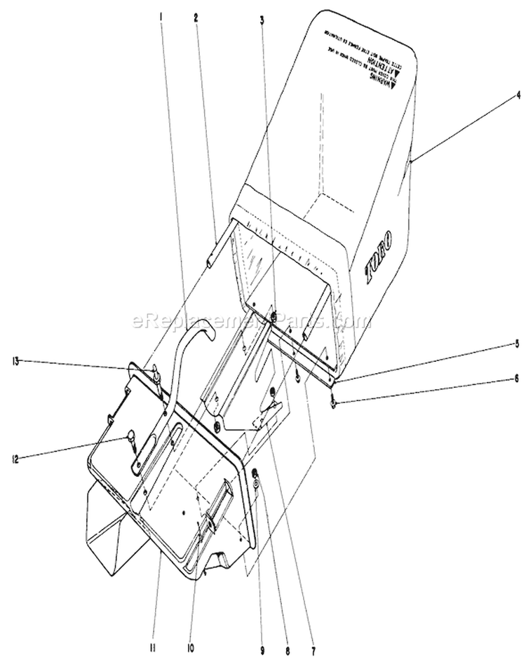Grass Catcher Diagram and Parts List for 16880 0000001-0999999 - 1980 Toro Lawn Mower