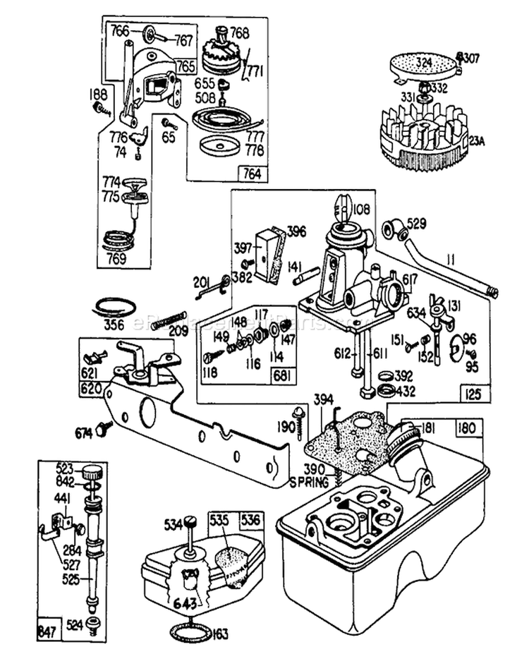 Carburetor Assembly Diagram and Parts List for 16930 0000001-0999999 - 1980 Toro Lawn Mower