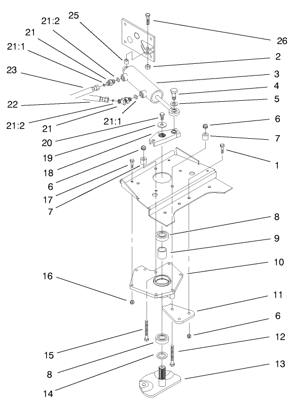 Lower Power Steering Assembly Diagram and Parts List for 73560 8900001 - 8999999 Toro Lawn Tractor