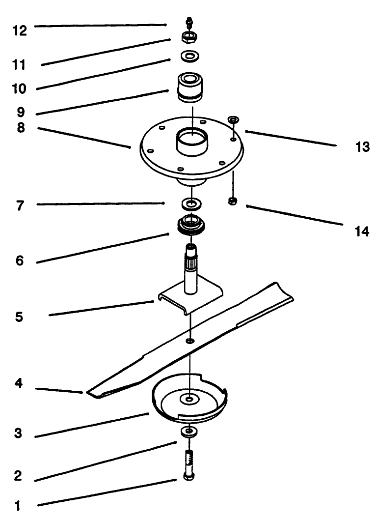 Spindle Assembly & Blade Diagram and Parts List for 30162 390001 - 399999 Toro Lawn Mower