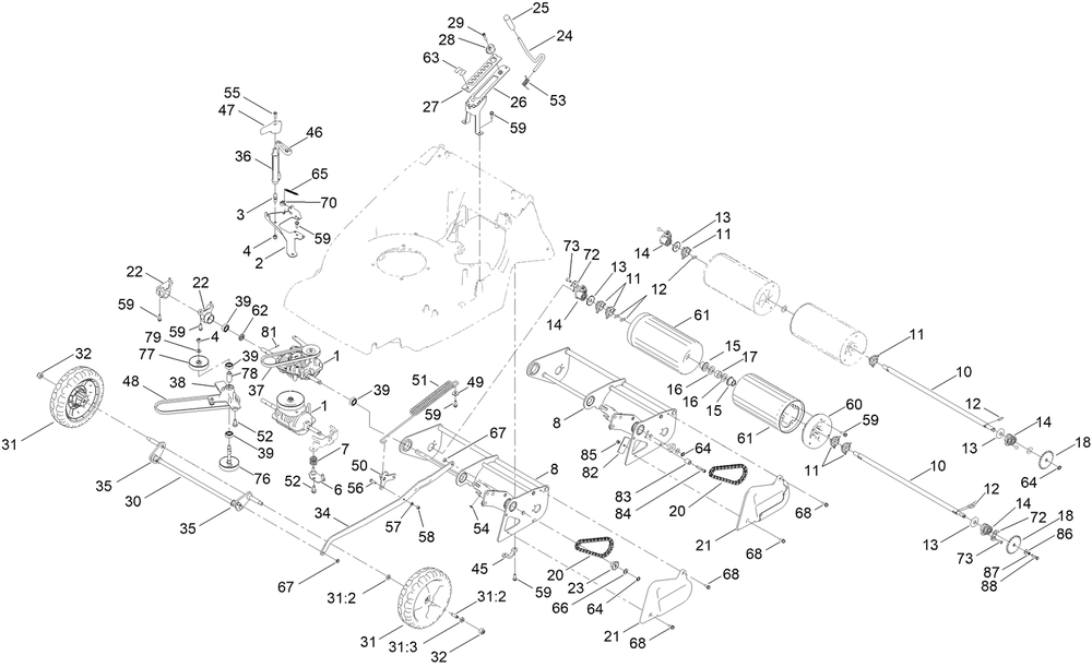 Traction And Height-Of-Cut Assembly Diagram and Parts List for 02657 410070000-999999999 Toro Lawn Mower